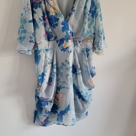 City Chic kiku floral draped chiffon vneck belted dress - Picture 5 of 13